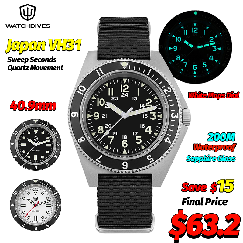 Jewelry For Watches - นาฬิกาควอตซ์ Watchdives รุ่น WD1972 นาฬิกาผู้ชายหน้าปัดแซฟไฟร์ เรืองแสง