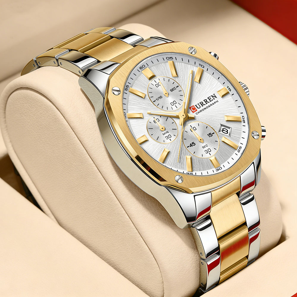 Jewelry For Watches - CURREN นาฬิกาสปอร์ตสำหรับผู้ชายสมัยใหม่ขนาด 42 มม. - สายสแตนเลสโครโนกราฟและวันที่,